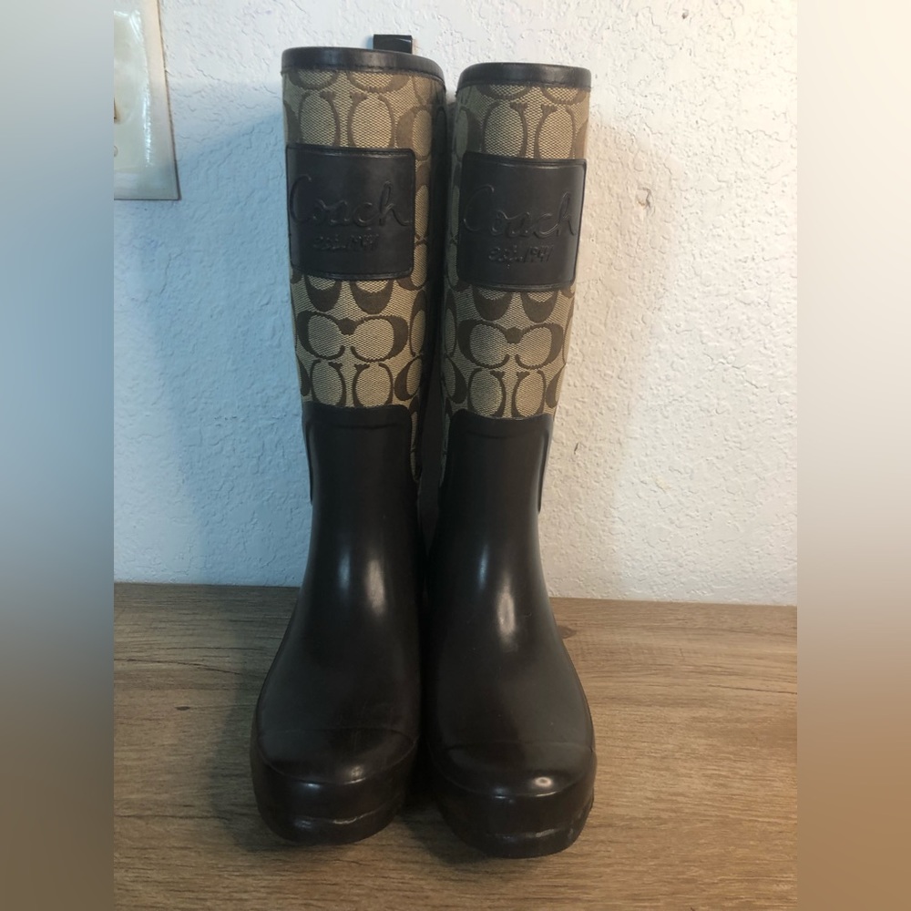 Authentic Coach Size 6 Knee High Rubber Jacquard Boots - Picture 6 of 16